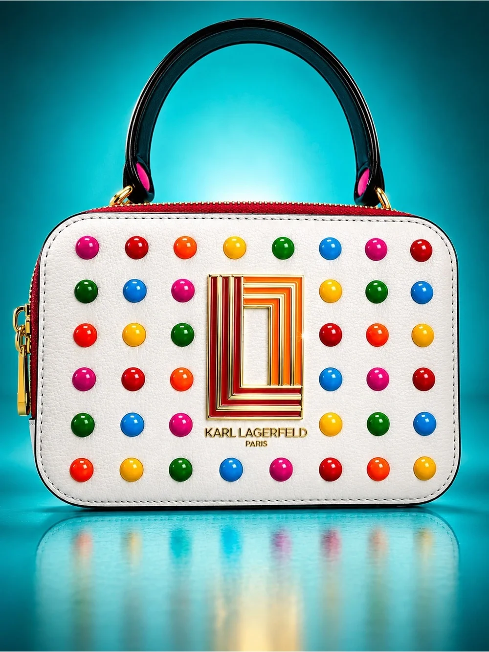 Karl Lagerfeld Paris Simone White Crossbody Camera Bag Multicolor Studs NWT